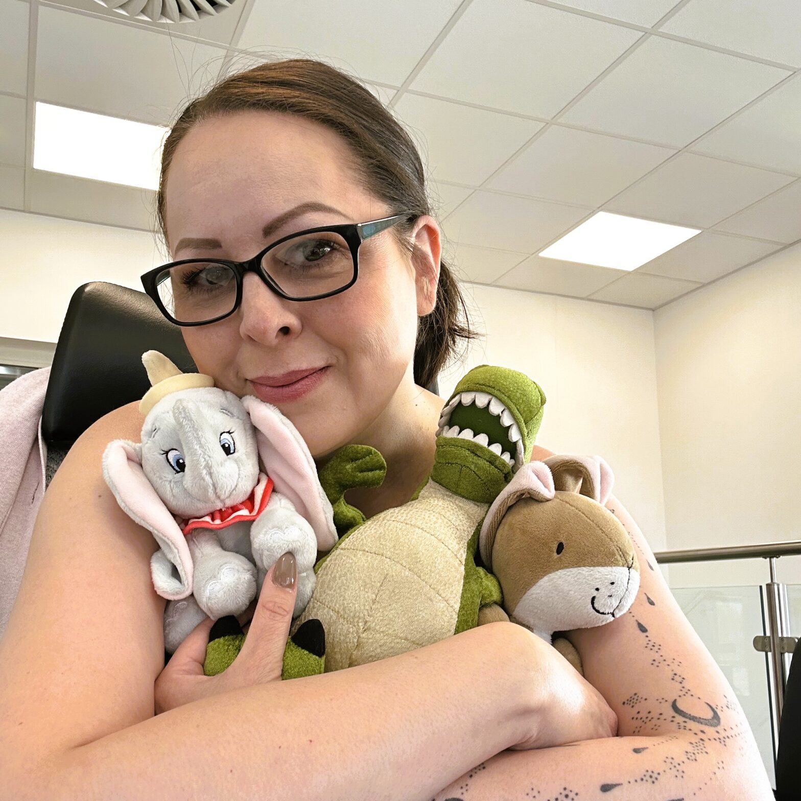 Katie with Cuddlies for the Gingerbread Centre