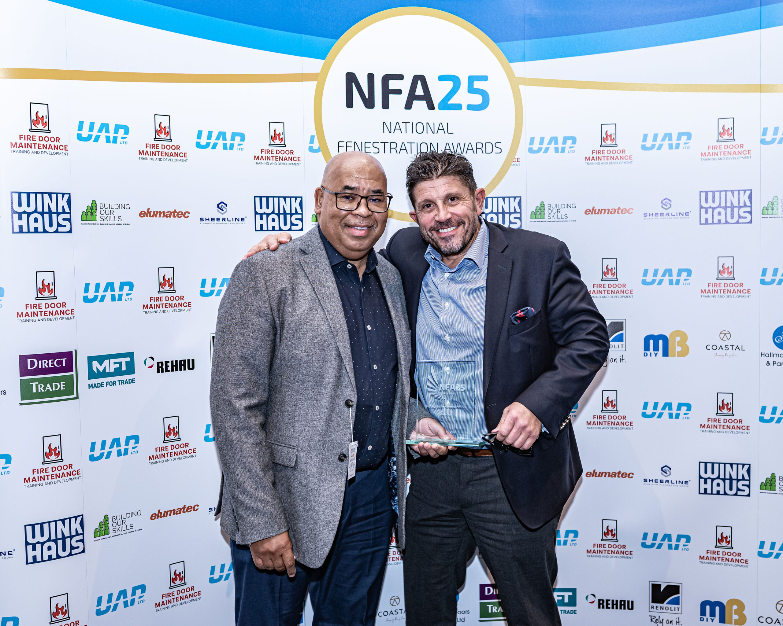Sheerline's Martin Hepburn and Tony Basile collecting the NFA Award 25